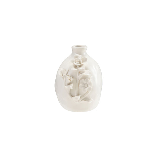 White Stoneware Vase with 3D Flowers