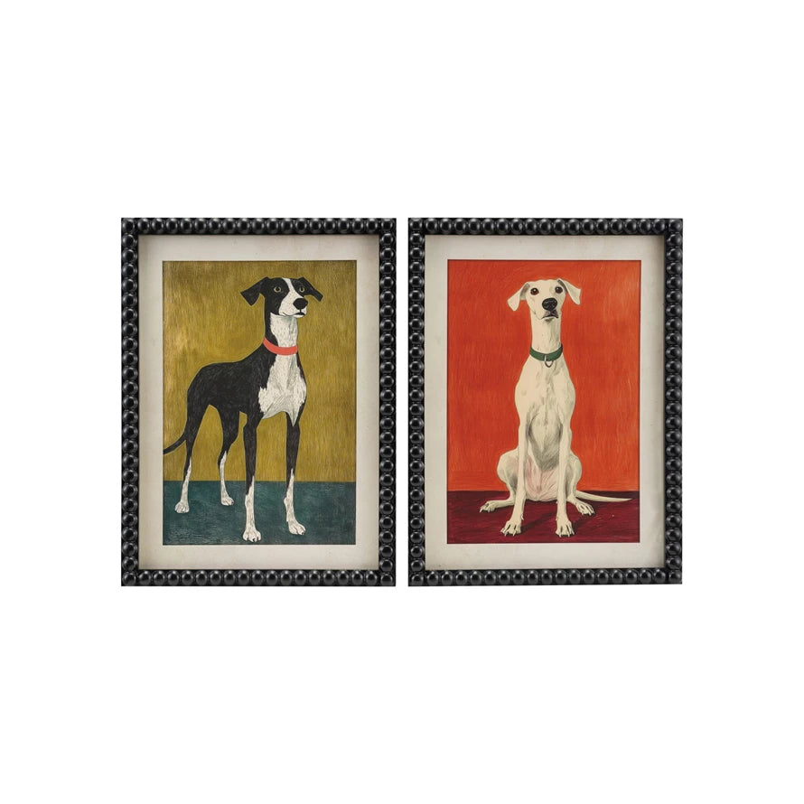 Wood Framed Glass Wall Decor with Dog
