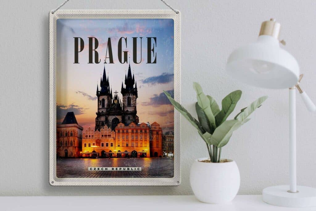 Retro Czech Republic Prague Deco Tin Sign