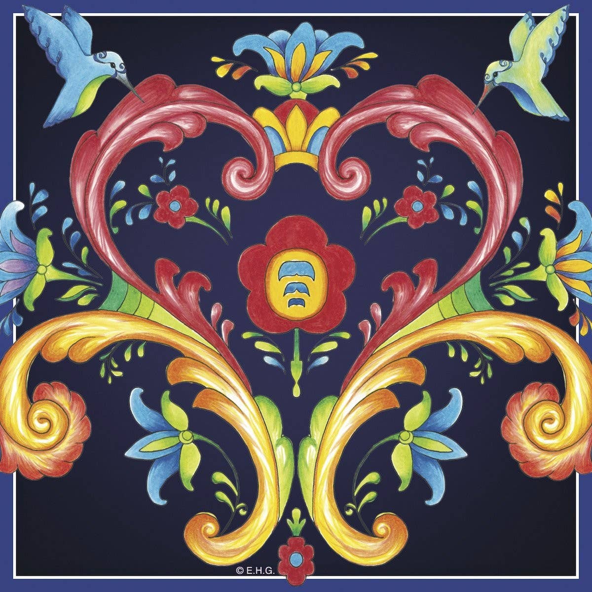 Blue Rosemaling Ceramic Deluxe Plaque