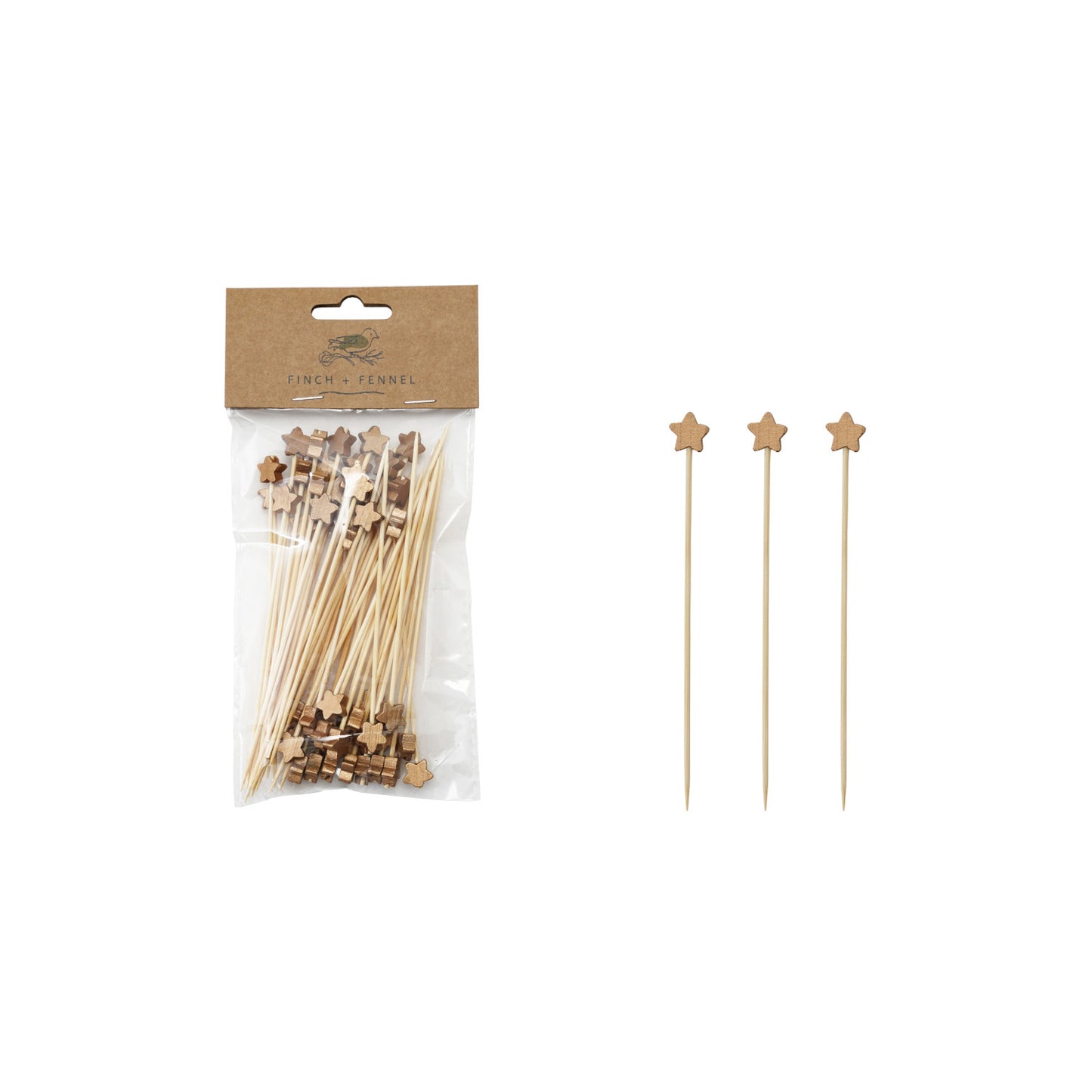 Bamboo Single Use Skewers with Star Shaped Handles