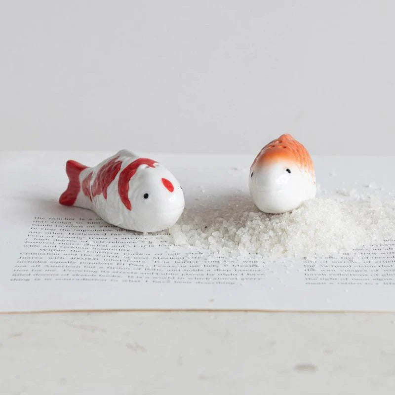 Stoneware Koi Fish Salt & Pepper Shakers, Set of 2