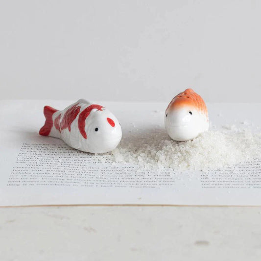 Stoneware Koi Fish Salt & Pepper Shakers, Set of 2