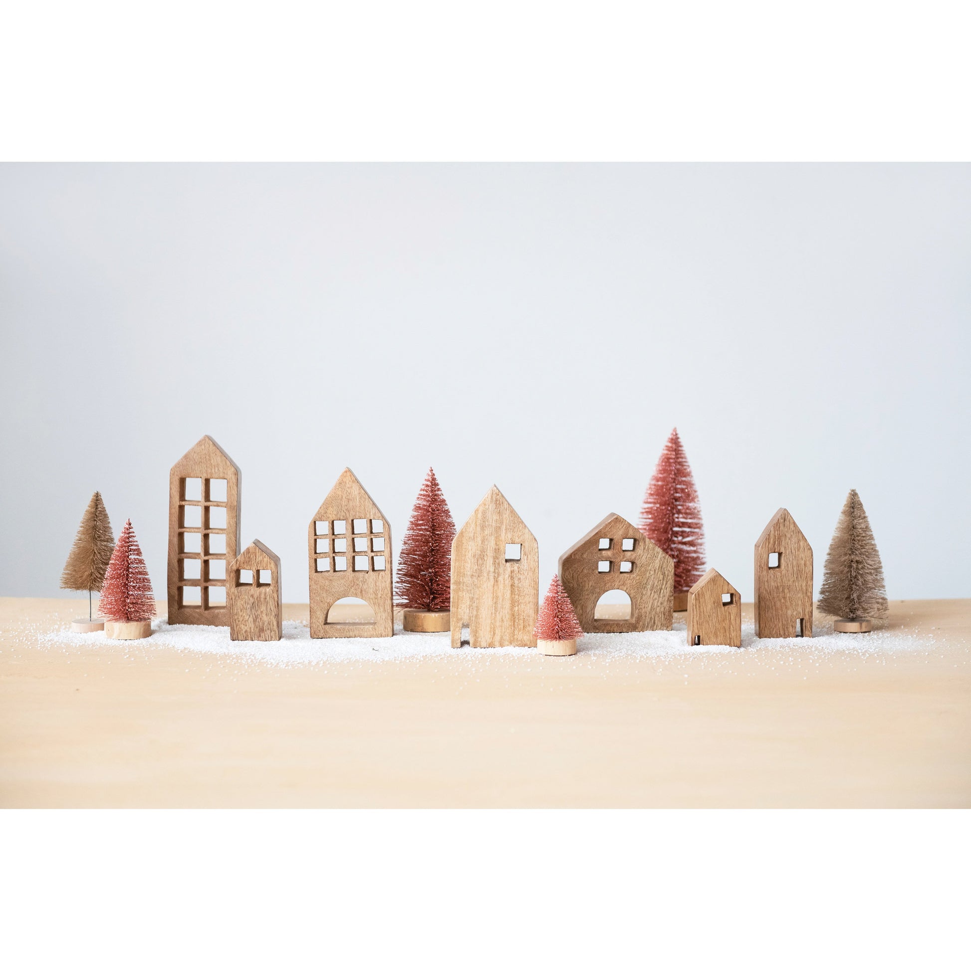 3"H - 8"H Mango Wood Houses, Set of 7