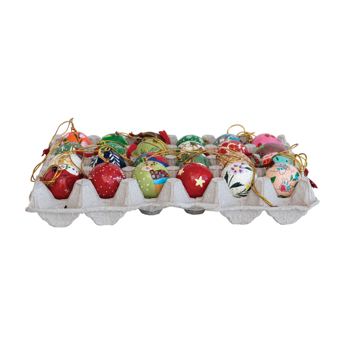 1" Round Hand-Painted Paper Mache Ball Ornaments, Multi Color, Set of 24