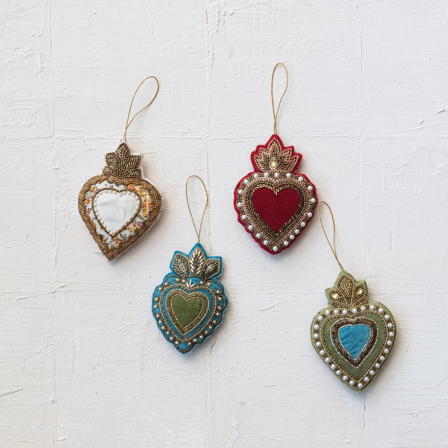 Handmade Beaded Velvet Sacred Heart Ornament
