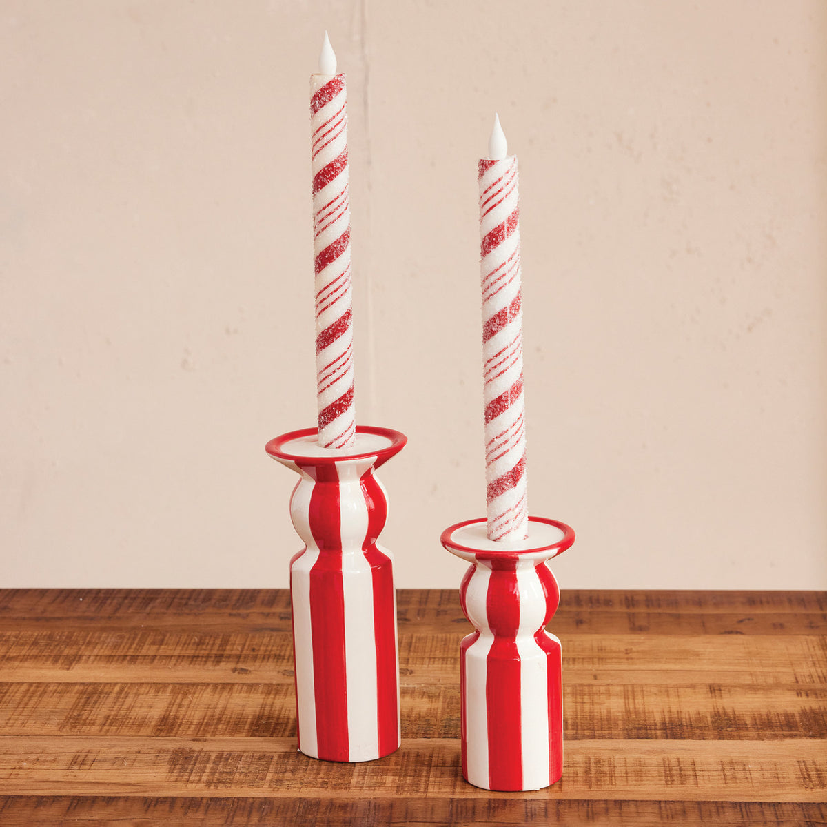 Hand Painted Ceramic Striped Candle Holder