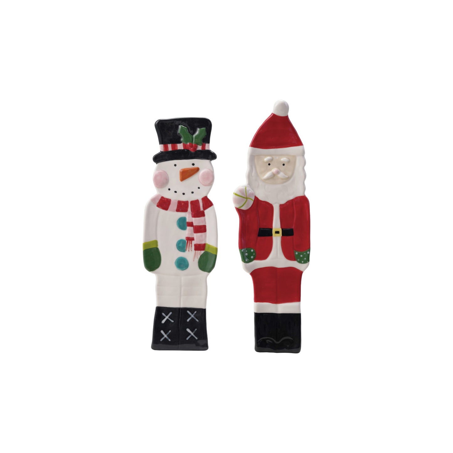 Hand-Painted Stoneware Santa/Snowman Shaped Dish