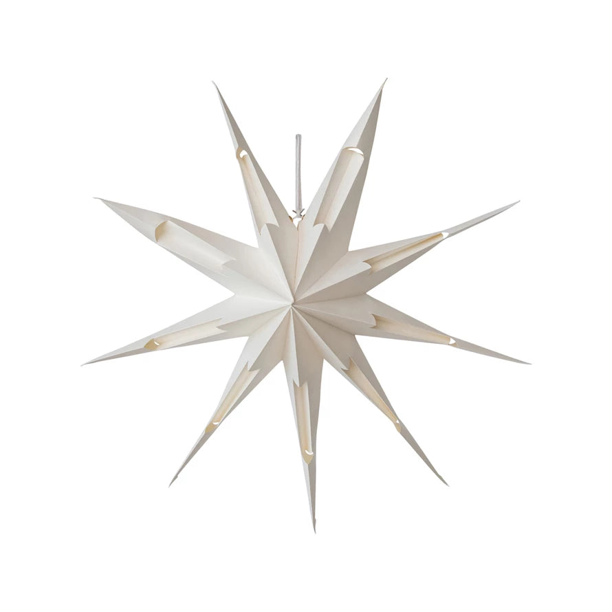 Handmade Folding 9-Point Star Ornament with LED Lights in Kraft Box