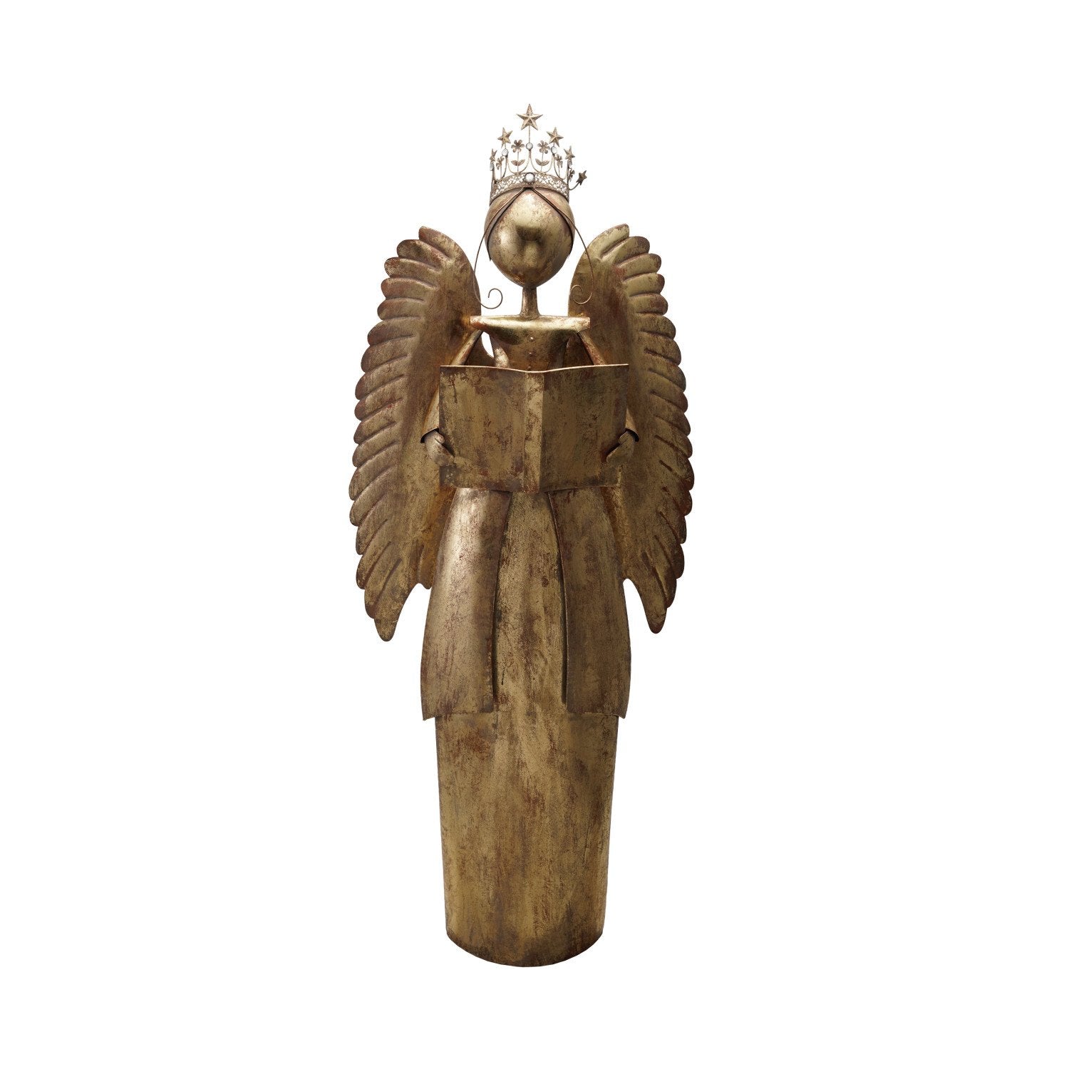 Metal Angel Holding Book with Star/Flower Crown & Acrylic Jewels