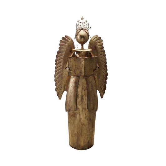 Metal Angel Holding Book with Star/Flower Crown & Acrylic Jewels