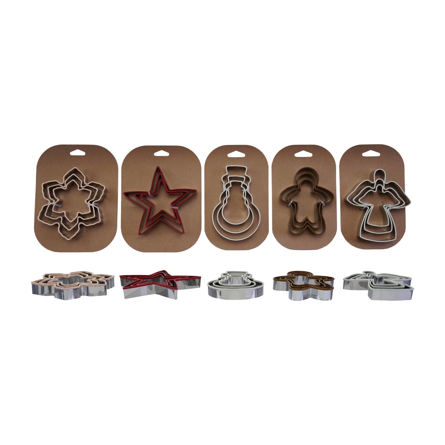 Stainless Steel Holiday Cookie Cutters on Card, Set of 3, 5 Styles
