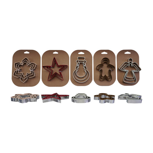 Stainless Steel Holiday Cookie Cutters on Card, Set of 3, 5 Styles