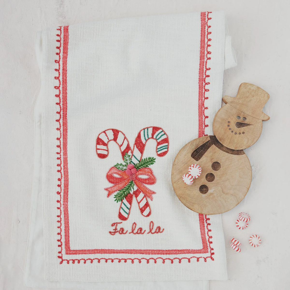 Table Runner with Embroidered Candy Canes