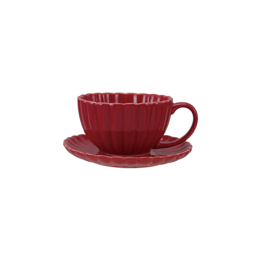 10 oz. Stoneware Ribbed Mug with Saucer