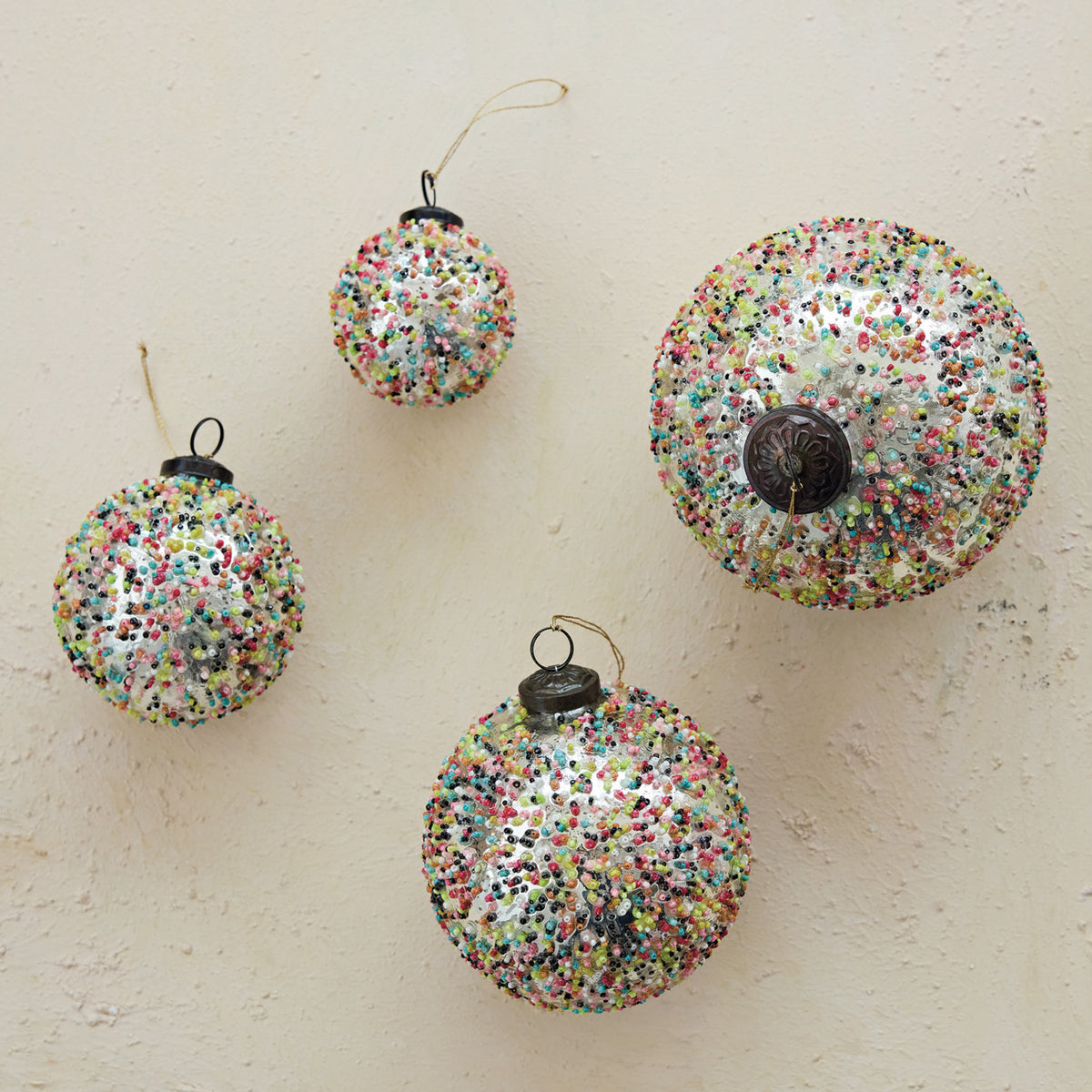 Glass Ball Ornament with Confetti Beads