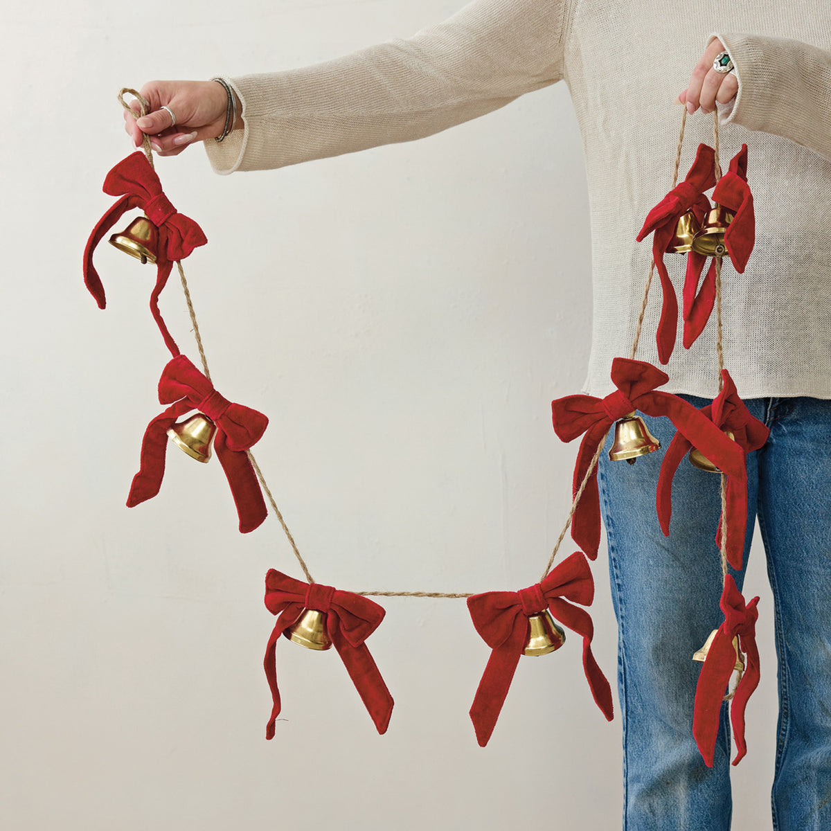 Metal Bell Garland with Cotton Velvet Bows