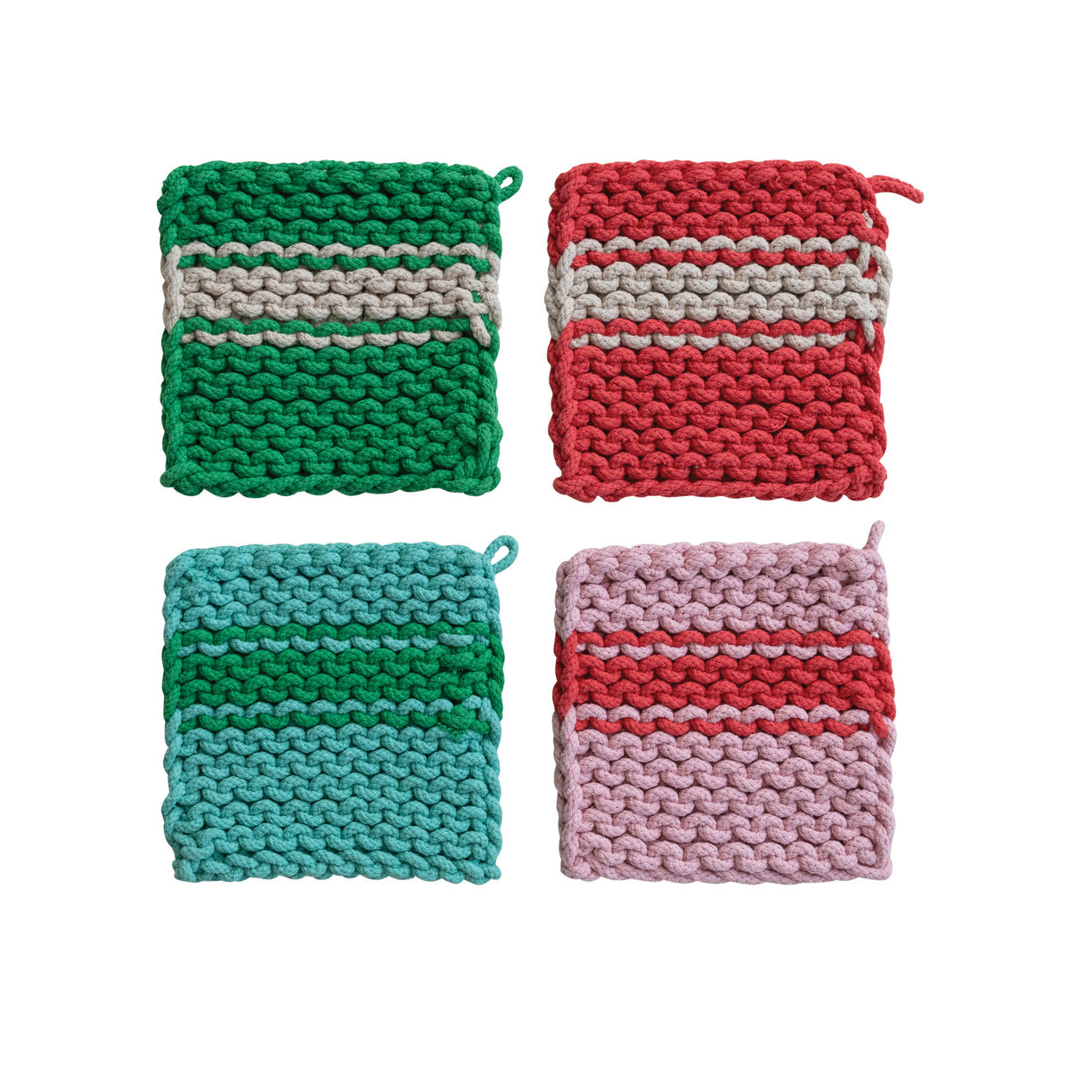 Cotton Crocheted Pot Holder with Stripe