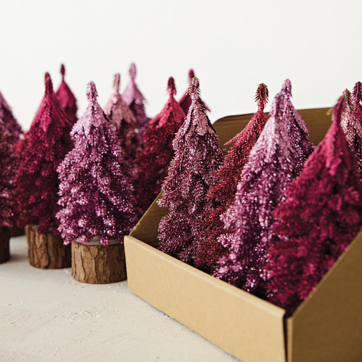 Pink Plastic Trees with Glitter
