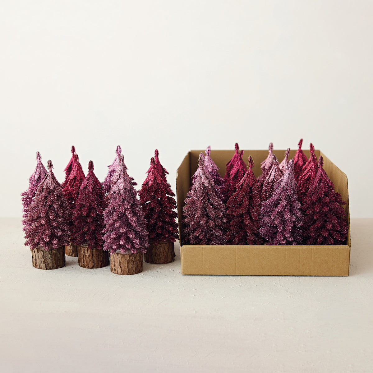 Pink Plastic Trees with Glitter