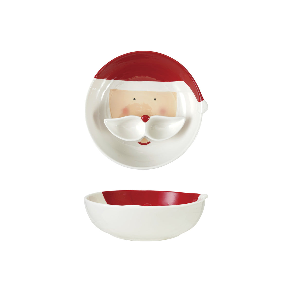 Hand-Painted Ceramic Santa Head Shaped Bowl & Mustache Dish