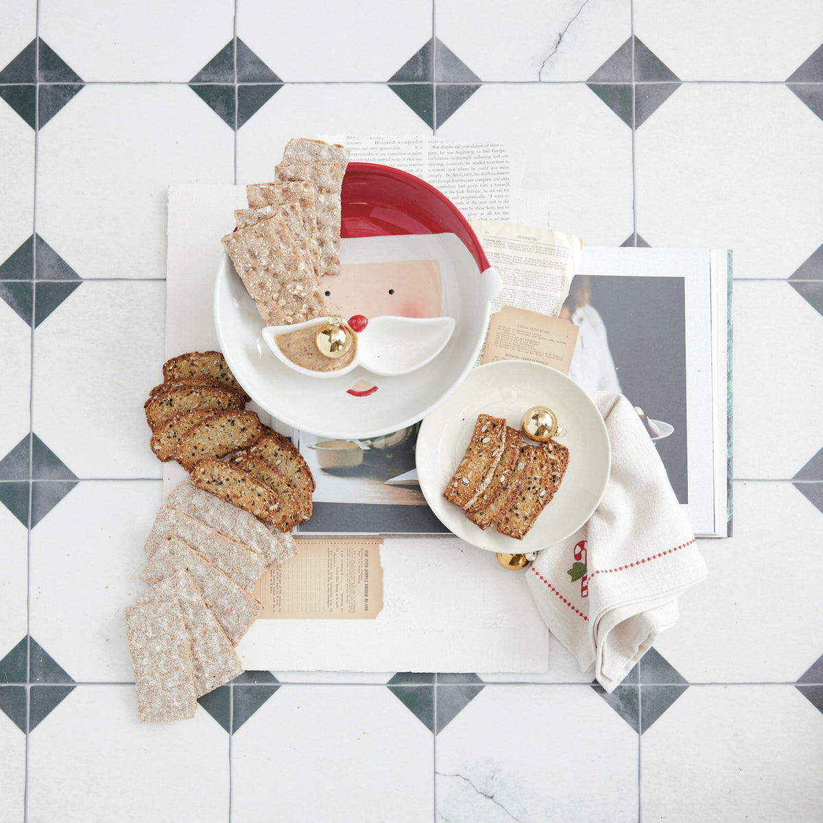 Hand-Painted Ceramic Santa Head Shaped Bowl & Mustache Dish