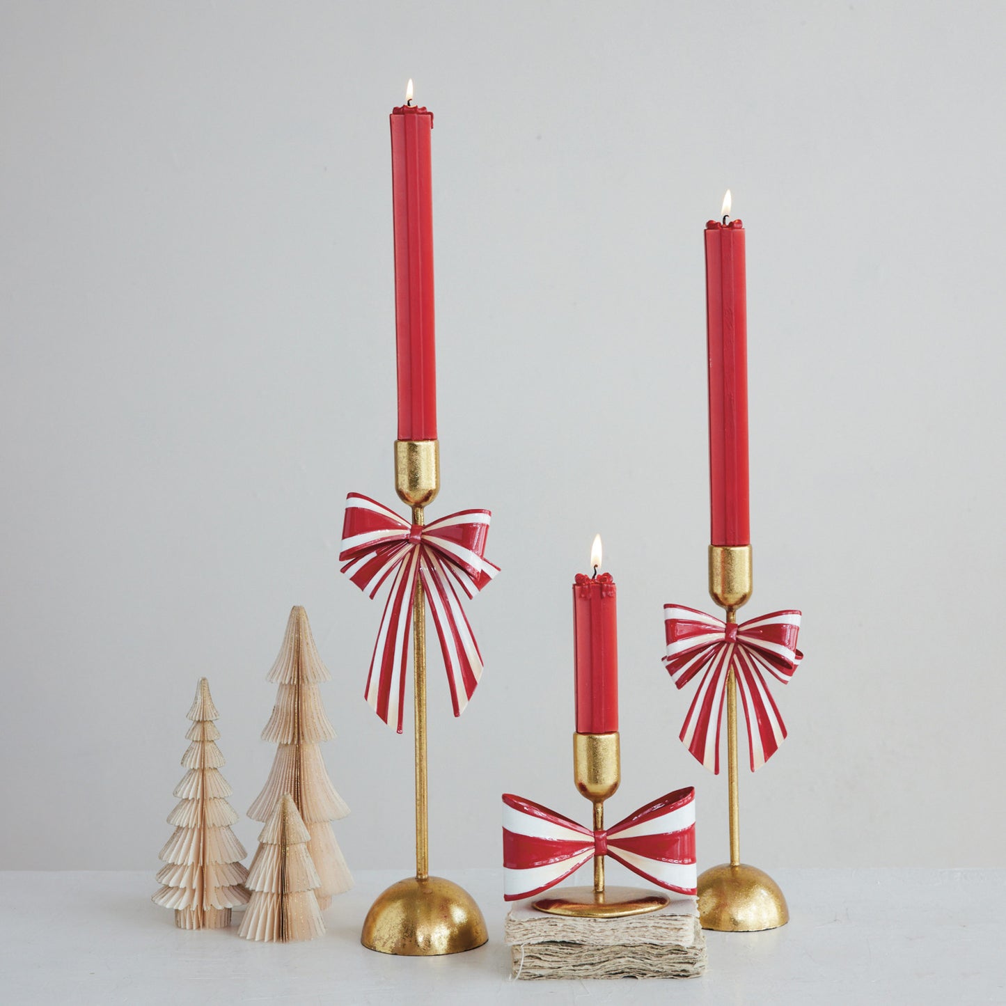 Taper Candle Holder with Striped Bow