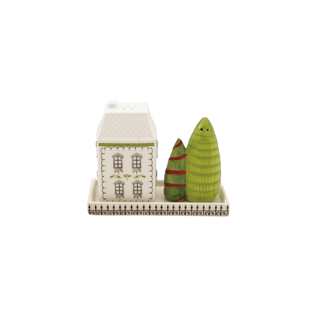 Ceramic Salt & Pepper Shakers with Tray