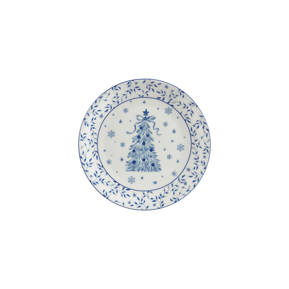 Stoneware Blue and White Plate with Tree