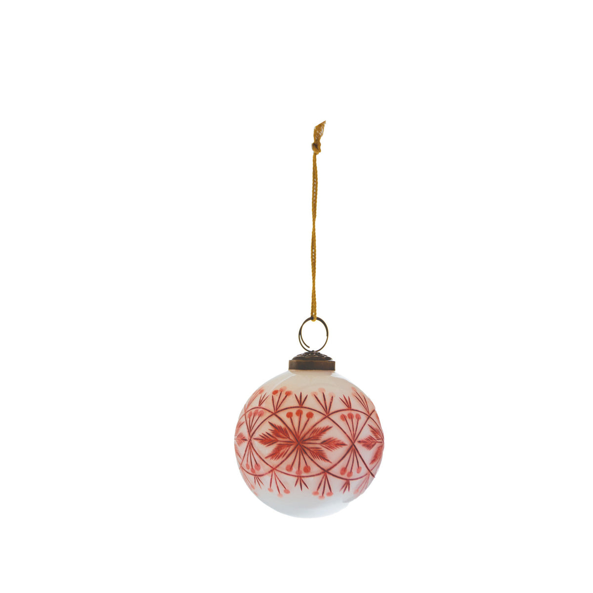 Hand-Blown Etched Glass Ball Ornament with Design