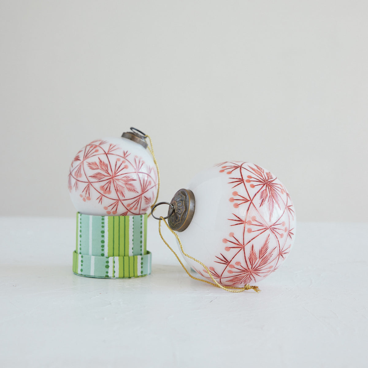 Hand-Blown Etched Glass Ball Ornament with Design