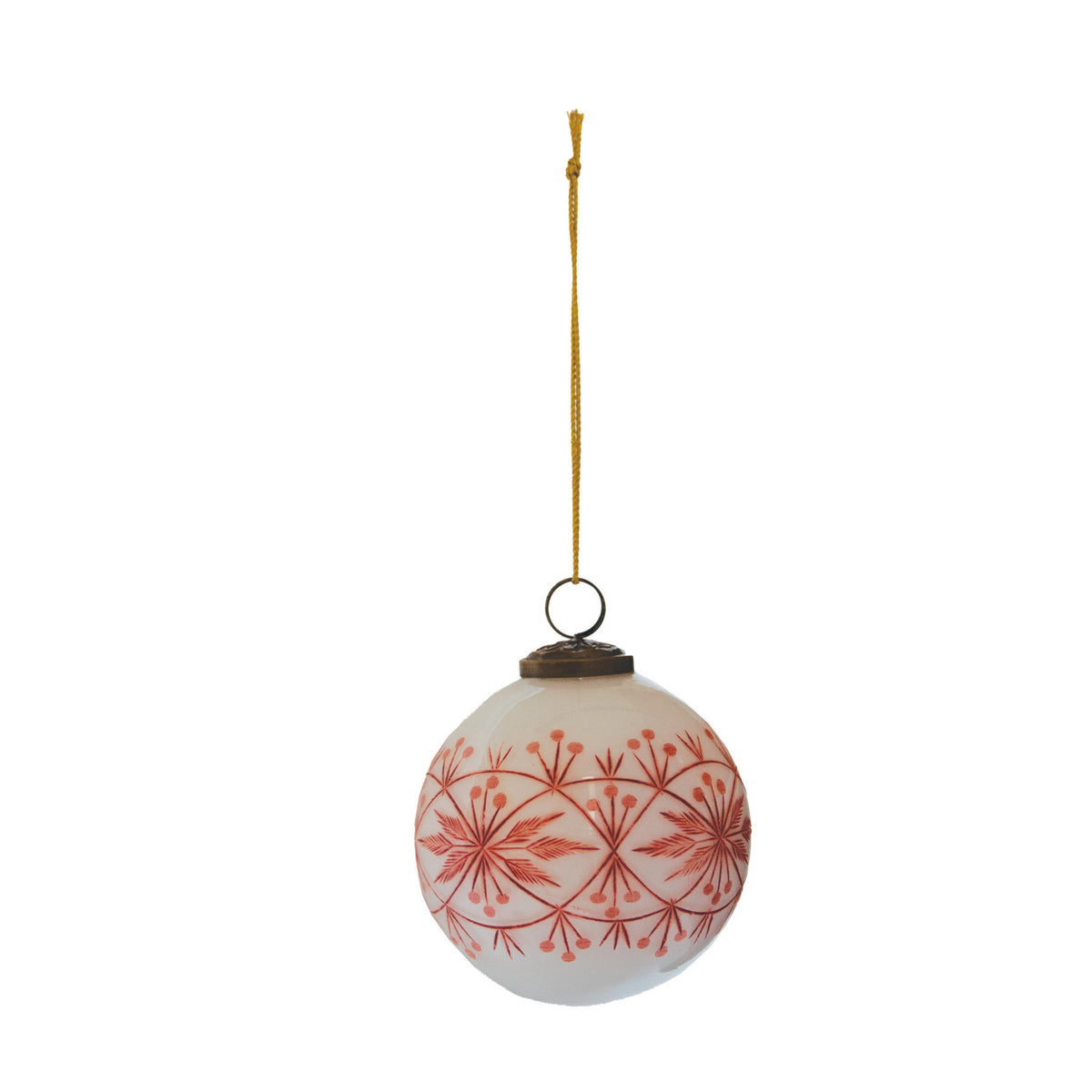 Hand-Blown Etched Glass Ball Ornament with Design