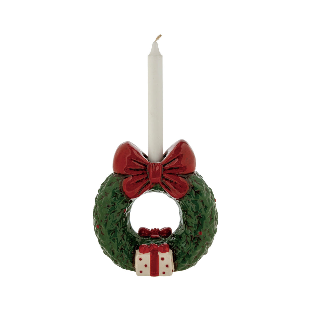 Hand-Painted Ceramic Wreath Candle Holder