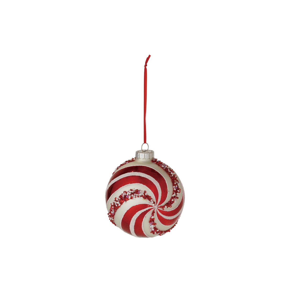 Glass Candy Striped Ball Ornament with Beads