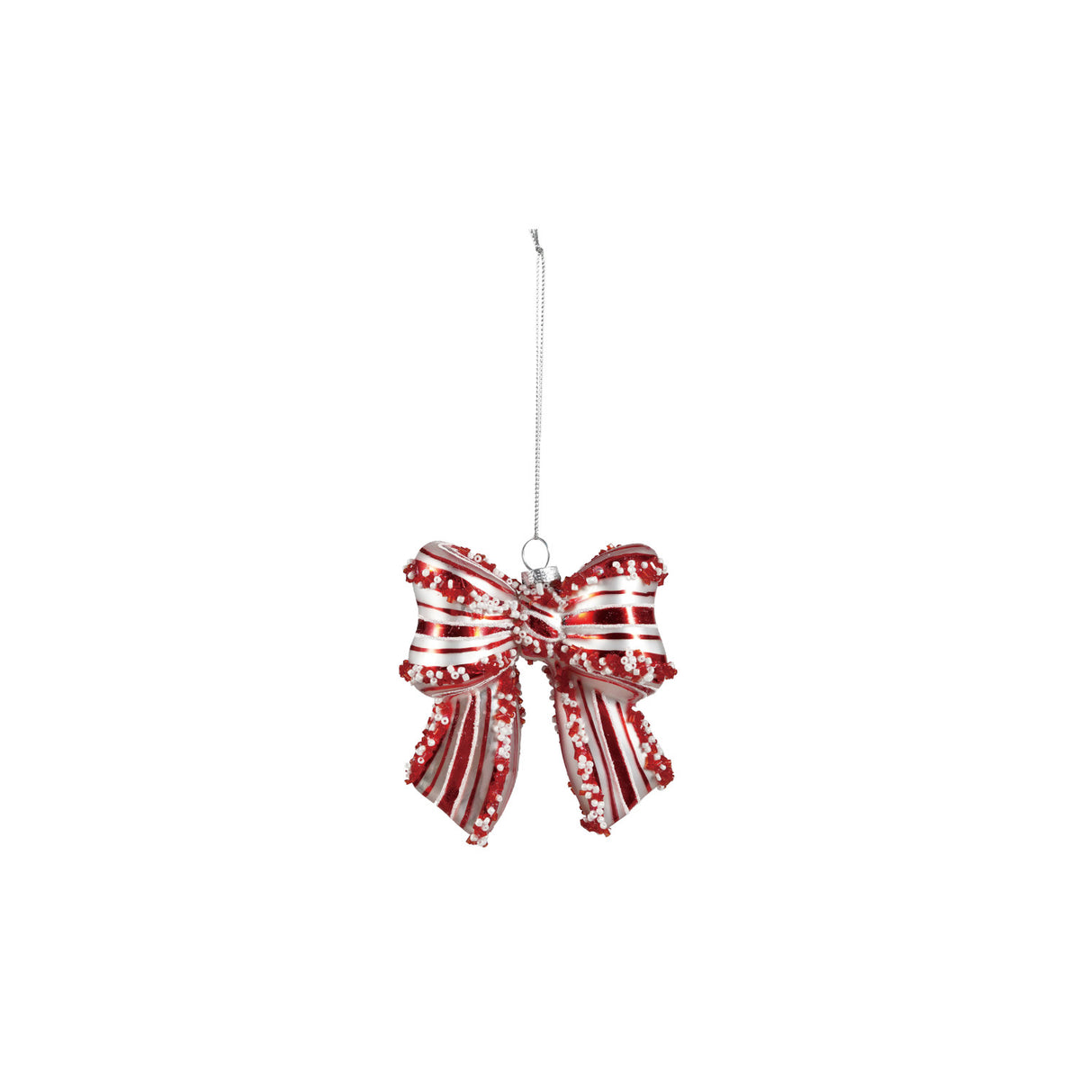 Hand-Painted Glass Candy Striped Bow Ornament